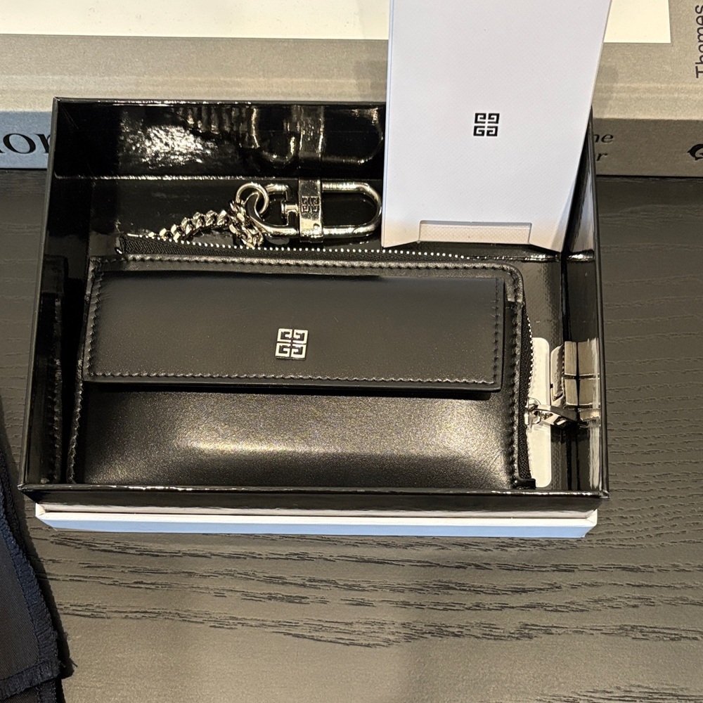 Givenchy Shiny Black Leather Wallet with Chain